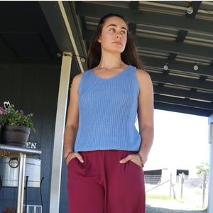 NWT L/XL Blue Sweater Tank,Ribbed Sweater Shell, Knit Tank Top Cotton Cashmere